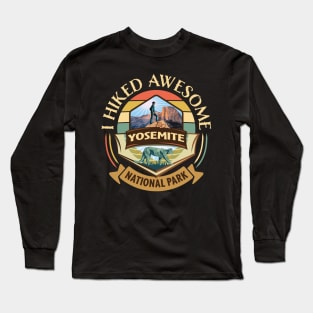 I Hiked Awesome Yosemite National Park Retro Design with Hiker and Cougar Long Sleeve T-Shirt